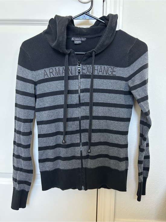 Armani Exchange Tops - Armani Exchange Black & Gray Striped Zip-Up Hoodie